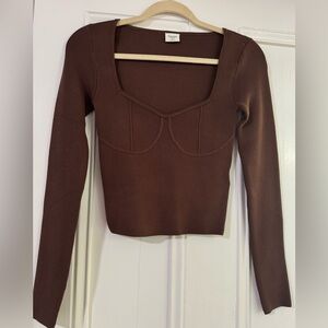 Abercrombie brown ribbed cropped sweater